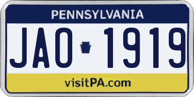 PA license plate JAO1919