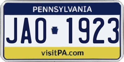 PA license plate JAO1923