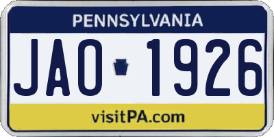 PA license plate JAO1926