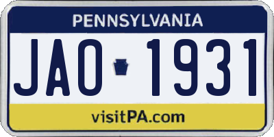 PA license plate JAO1931