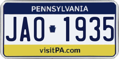 PA license plate JAO1935