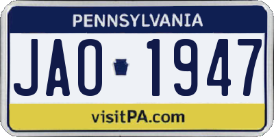PA license plate JAO1947