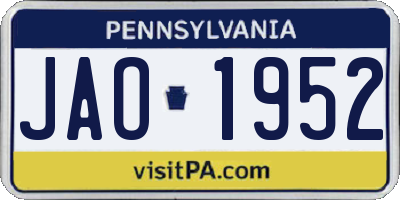 PA license plate JAO1952