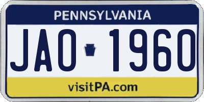 PA license plate JAO1960