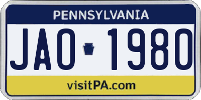 PA license plate JAO1980