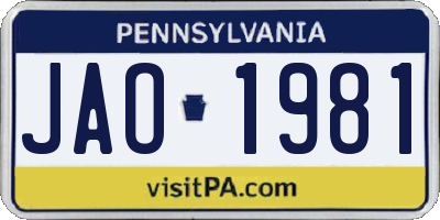 PA license plate JAO1981