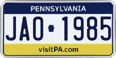 PA license plate JAO1985