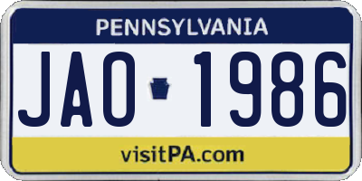 PA license plate JAO1986