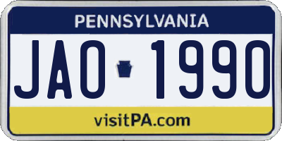 PA license plate JAO1990