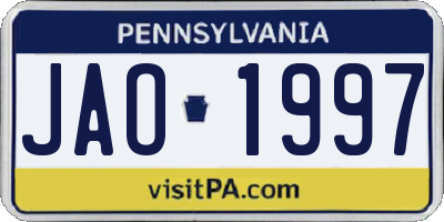 PA license plate JAO1997