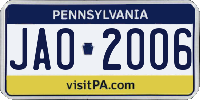 PA license plate JAO2006