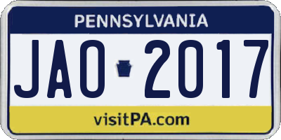 PA license plate JAO2017