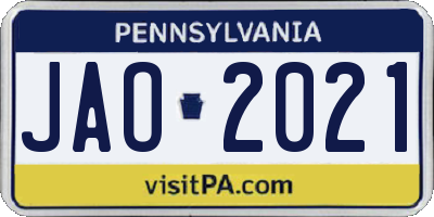 PA license plate JAO2021