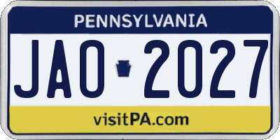 PA license plate JAO2027