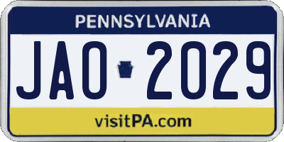 PA license plate JAO2029