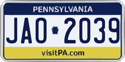 PA license plate JAO2039