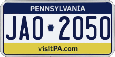 PA license plate JAO2050