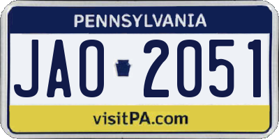 PA license plate JAO2051