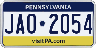 PA license plate JAO2054