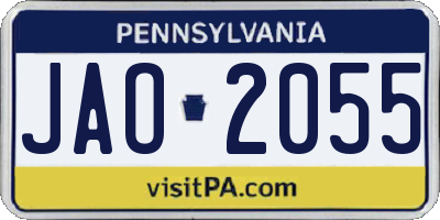 PA license plate JAO2055