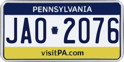 PA license plate JAO2076
