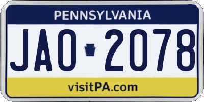 PA license plate JAO2078