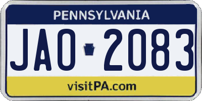 PA license plate JAO2083