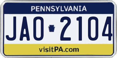 PA license plate JAO2104