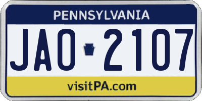 PA license plate JAO2107