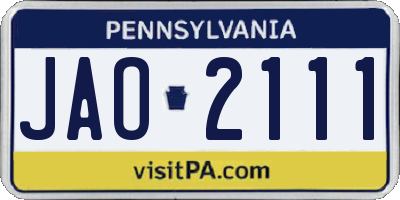 PA license plate JAO2111