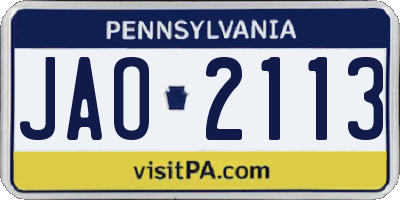 PA license plate JAO2113