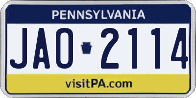 PA license plate JAO2114
