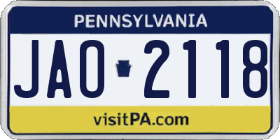 PA license plate JAO2118
