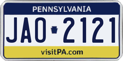 PA license plate JAO2121