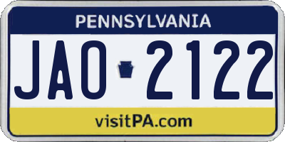 PA license plate JAO2122