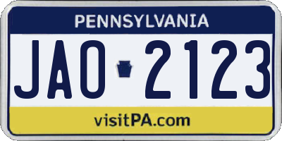 PA license plate JAO2123