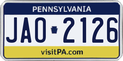 PA license plate JAO2126