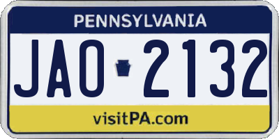 PA license plate JAO2132