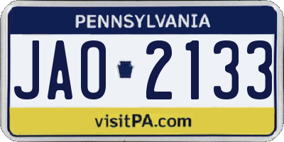 PA license plate JAO2133