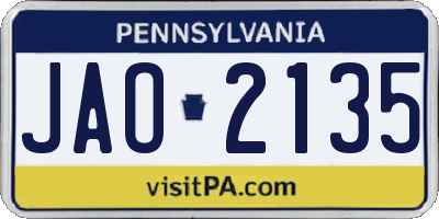 PA license plate JAO2135