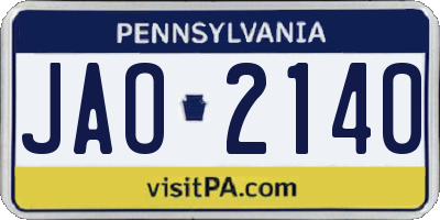 PA license plate JAO2140