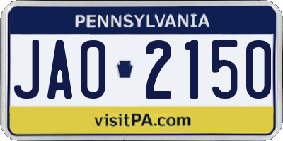 PA license plate JAO2150
