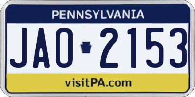 PA license plate JAO2153