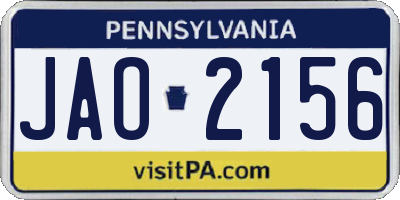 PA license plate JAO2156