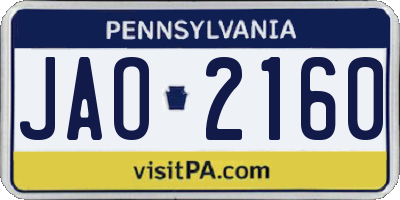PA license plate JAO2160