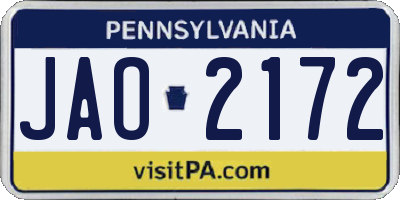 PA license plate JAO2172