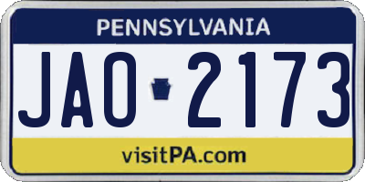 PA license plate JAO2173