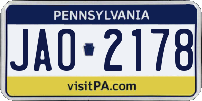 PA license plate JAO2178