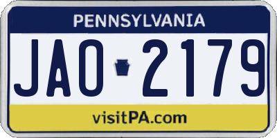 PA license plate JAO2179