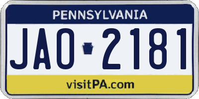 PA license plate JAO2181